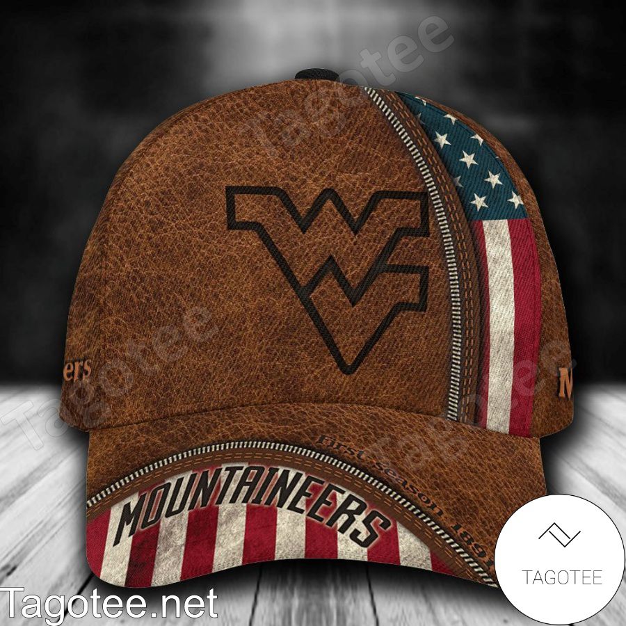 West Virginia Mountaineers Leather Zipper Print Personalized Cap