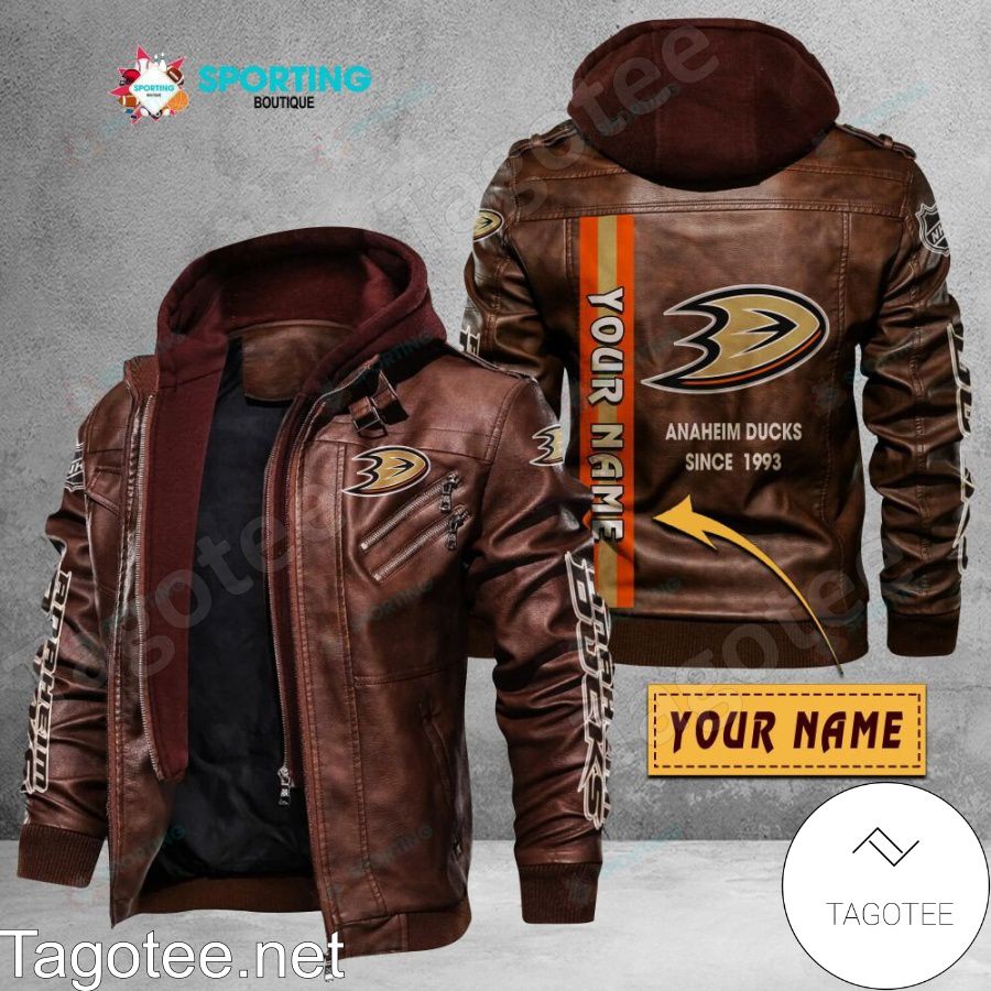 Anaheim Ducks Custom Name Logo Leather Jacket a