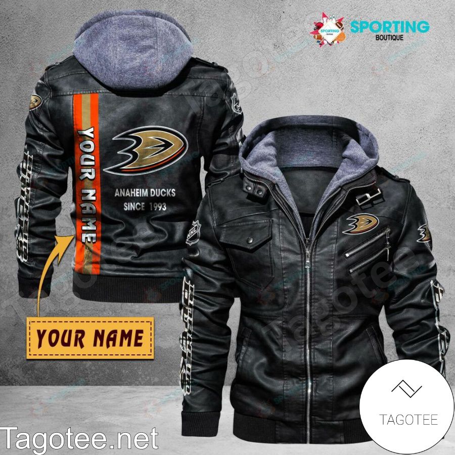 Anaheim Ducks Custom Name Logo Leather Jacket