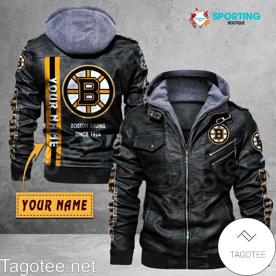 Boston Bruins Custom Name Logo Leather Jacket