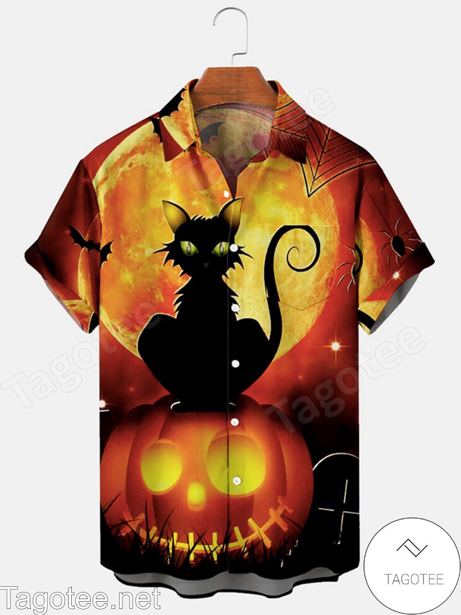 Cat And Pumpkin Halloween Night Halloween Hawaiian Shirt