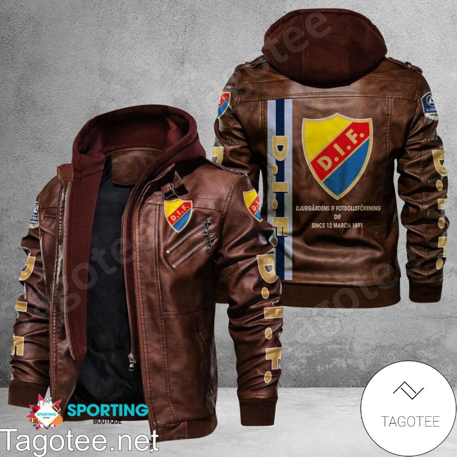 Djurgårdens IF Fotbollsförening Logo Leather Jacket a