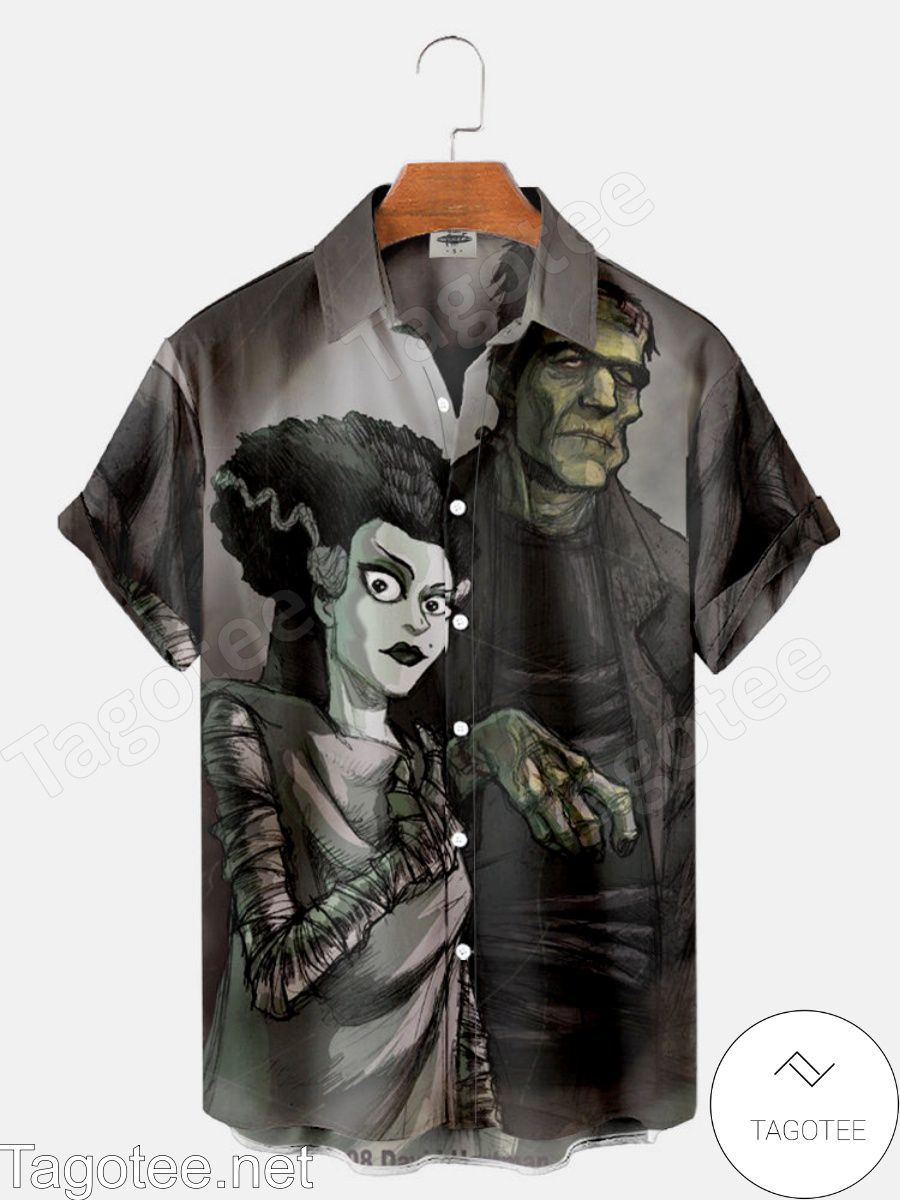 Frankenstein And The Bride Art Halloween Hawaiian Shirt