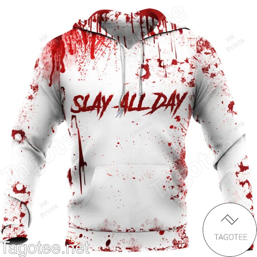 Horror Characters Slay All Day Blood Stains Halloween Hoodie And Pants a