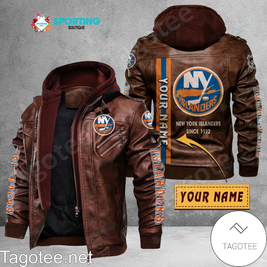 New York Islanders Custom Name Logo Leather Jacket - Tagotee