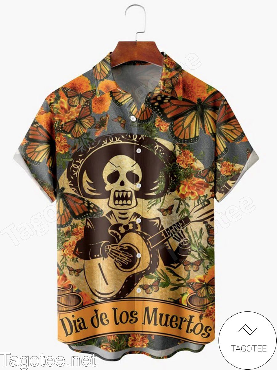 Skull Play Guitar Dia De Los Muertos Halloween Hawaiian Shirt