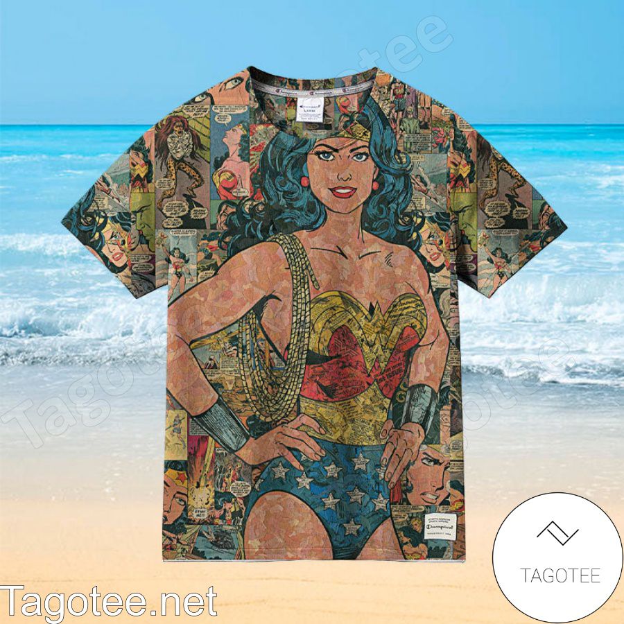 Wonder Woman Comic Collage Hawaiian Shirt a